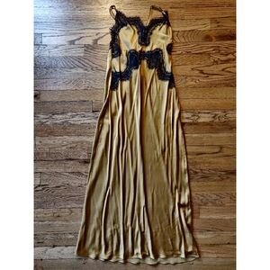Zara Gold Silk and Black Lace Dress